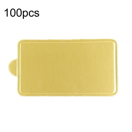 100pcs 90x50mm Rectangle Golden Paper Plates Dessert Board Base - 1