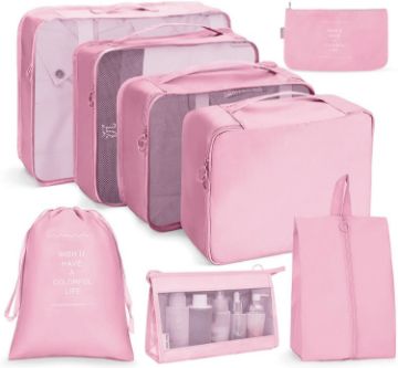 8 In 1 Cosmetic Bag Travel Set - Pink - 1