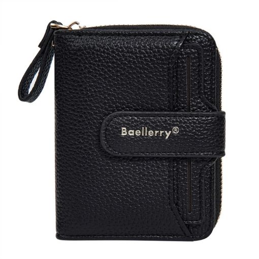 Baellerry N1915 Lychee Pattern Women Short Wallet (Black) - 1