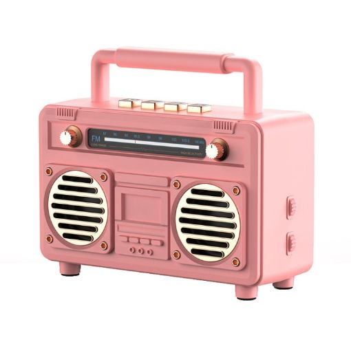 BT21 Retro USB Flash Drive FM Radio Wireless Bluetooth Speaker, Pink - 1