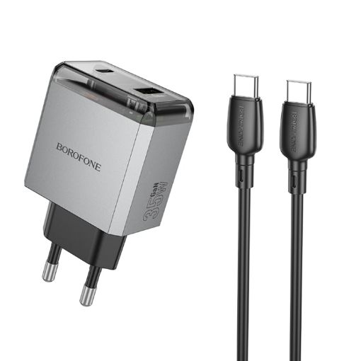 BOROFONE BN20 PD35W USB Type-C Charger with 1m Type-C to Type-C Cable EU Plug - 1