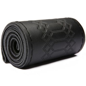 38cm Cowhide Steering Wheel Cover - Black+Black Line - 1