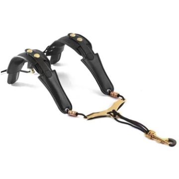Adjustable Leather Saxophone Double-Shoulder Strap for Tenor Alto Sax (Black) - 1