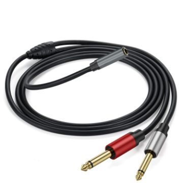 Gold Plated 3.5mm TRS Female to 2 x 6.35mm TS Male Y Splitter Adapter Cable - 1