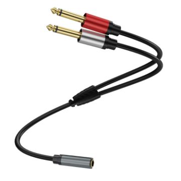 Gold Plated 3.5mm TRS Female to 2 x 6.35mm TS Male Y Splitter Adapter Cable - 1