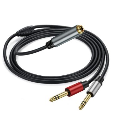 3m Gold Plated 6.35mm Female to 2 x 6.35mm Male Stereo Audio Adapter Y Splitter Cable - 1