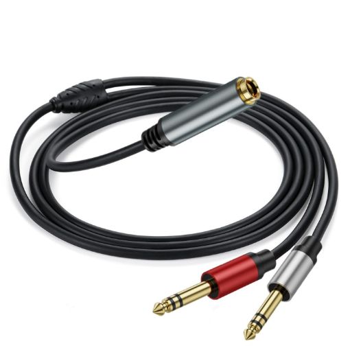 3m Gold Plated 6.35mm Female to 2 x 6.35mm Male Stereo Audio Adapter Y Splitter Cable - 1