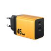 WK WP-U33 45W USB-C/Type-Cx2 GaN Fast Charger EU Plug Yellow - 1