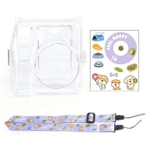 Fujifilm Instax Mini SE Photo Bag Crystal Case Shoulder Strap Rope Sticker Set - Purple Pet Dog - 1
