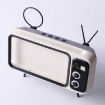 Retro Small TV Desktop Cell Phone Holder Bluetooth Speaker Silver Gray - 1