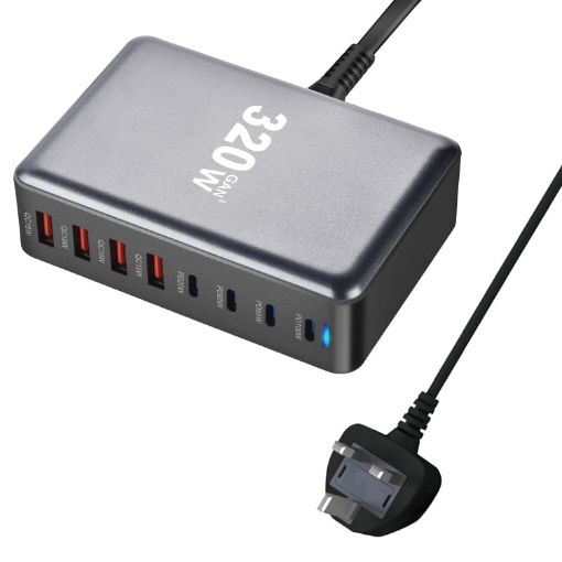 YMX-320W GaN 320W USB x 4 Fast Charger - UK Plug (Grey) - 1