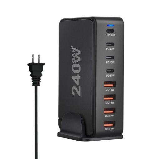 YMS-858 GaN 240W USB x 4 Fast Charger, US Plug (Black) - 1