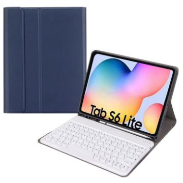Samsung Galaxy Tab S6 Lite Bluetooth Keyboard Leather Case - Dark Blue+White - 1
