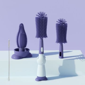 Portable 3 In 1 Silicone Bottle Brush Set - Purple - 1