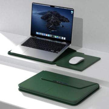 Multifunctional Laptop PU Magnetic Stand Split Liner Bag, 15 inch, Dark Green - 1