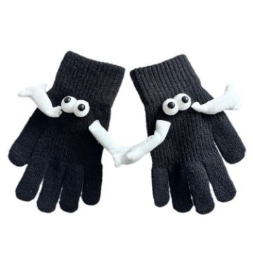 Fall Winter Couple Students Magnetic Warm Gloves - Black - 1