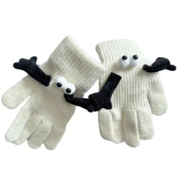 Fall Winter Couple Students Magnetic Warm Gloves - White - 1