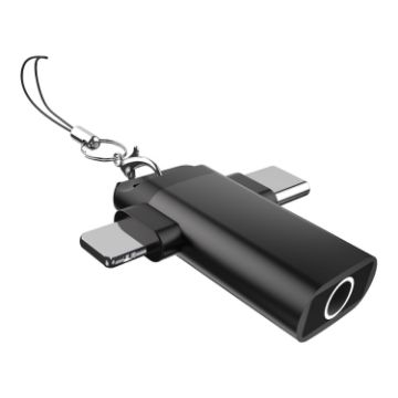 Classic Style Type-C and 8 Pin to 3.5mm Audio Adapter with Lanyard - 1