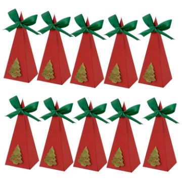 10pcs Christmas Candy Boxes Triangle Xmas Tree Gift Paper Packaging Box - 1