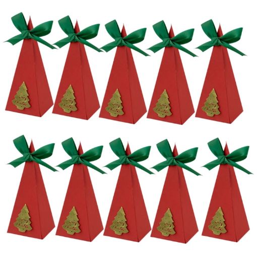 10pcs Christmas Candy Boxes Triangle Xmas Tree Gift Paper Packaging Box - 1