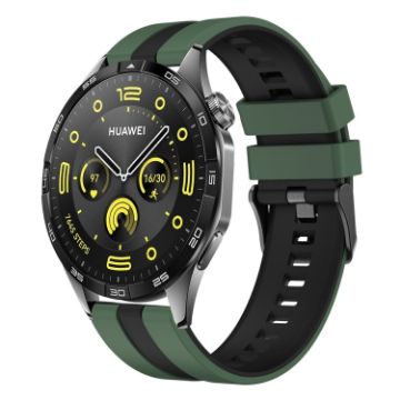Huawei Watch GT4 46mm 22mm Silicone Watch Band - Olive Green+Black - 1