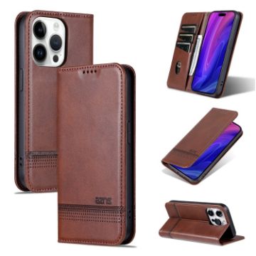 iPhone 16 Pro AZNS Magnetic Calf Texture Flip Leather Phone Case - Dark Brown - 1