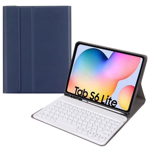 Samsung Galaxy Tab S7 Bluetooth Keyboard Leather Case - Dark Blue + White - 1