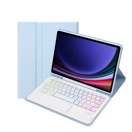 Samsung Galaxy Tab S9 Bluetooth Keyboard Leather Tablet Case - Ice Blue - 1