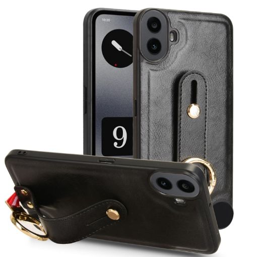 For Nothing CMF Phone 1 Wristband Leather Back Phone Case - Black - 1