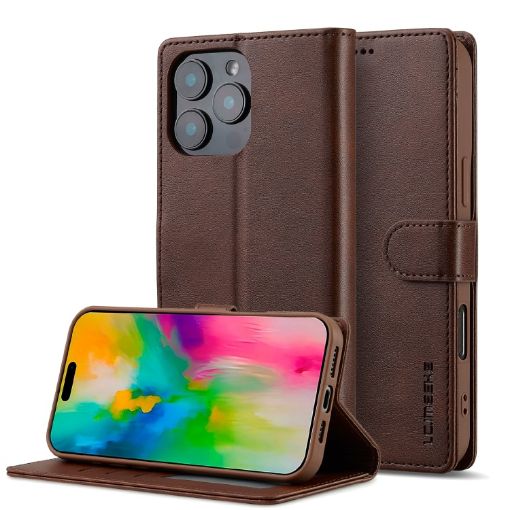 LC.IMEEKE Calf Texture Leather Case for iPhone 16 Pro Max - Brown - 1