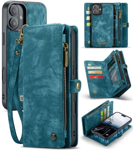iPhone 16 CaseMe 008 Blue Leather Phone Case - 1