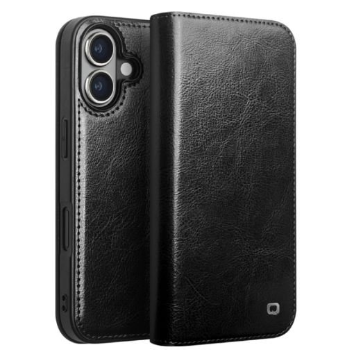 QIALINO Classic Genuine Leather Phone Case for iPhone 16 Plus - Black - 1
