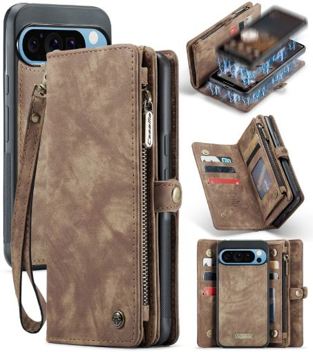 Google Pixel 9 Pro XL CaseMe 008 Leather Phone Case (Brown) - 1