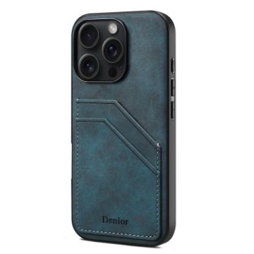 iPhone 16 Pro Denior D09 PU Dual Card Slot Back Cover Phone Case Blue - 1