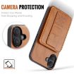 iPhone 16 Fierre Shann Oil Wax Cow Leather Card Holder Back Phone Case - Brown - 3