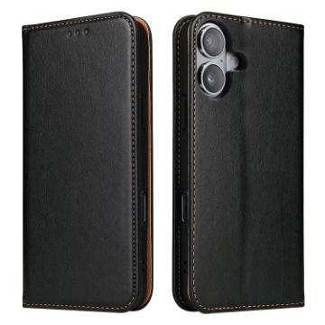iPhone 16 Fierre Shann PU Leather Phone Case - Black - 1