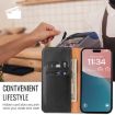 iPhone 16 Fierre Shann PU Leather Phone Case - Black - 5