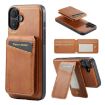 iPhone 16 Fierre Shann Oil Wax Cow Leather Magnetic Card Holder Phone Case - Brown - 1