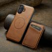 iPhone 16 Fierre Shann Oil Wax Cow Leather Magnetic Card Holder Phone Case - Brown - 2