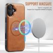 iPhone 16 Fierre Shann Oil Wax Cow Leather Magnetic Card Holder Phone Case - Brown - 4