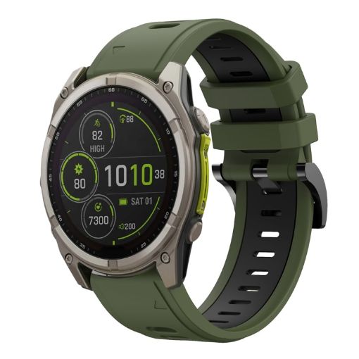 Garmin Fenix 8 MIP 51mm Sports Silicone Watch Band - Army Green+Black - 1
