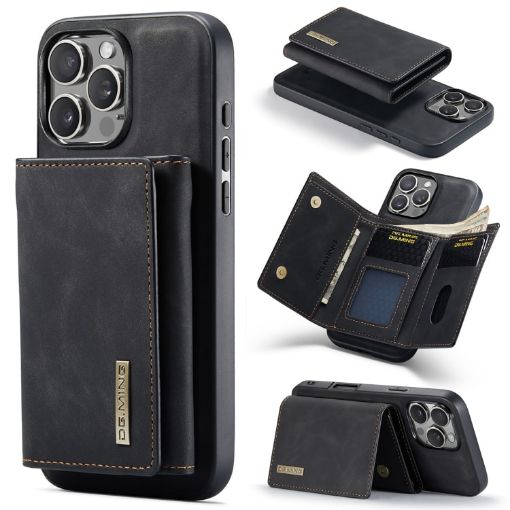 iPhone 16 Pro DG.MING M1 Series Wallet Leather Case - Black - 1