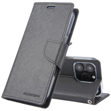 GOOSPERY FANCY DIARY Cross Texture Leather Phone Case - Black - 1
