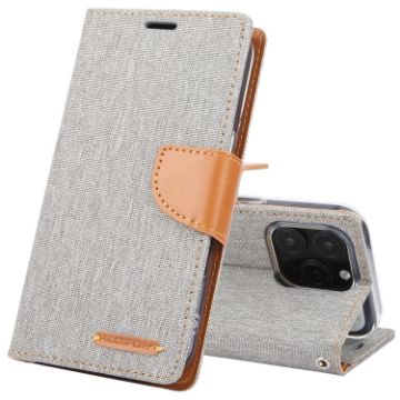 GOOSPERY CANVAS DIARY Fabric Texture Flip Leather Phone Case - Grey - 1