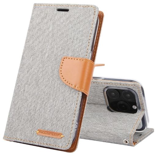 GOOSPERY CANVAS DIARY Fabric Texture Flip Leather Phone Case - Grey - 1