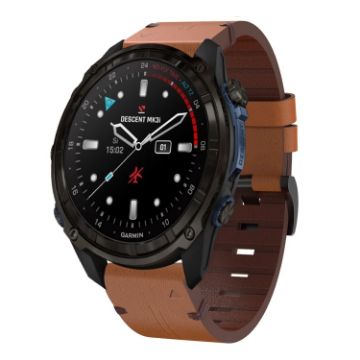 Garmin Descent Mk3i 51mm Leather Steel Buckle 26mm Watch Band - Brown - 1