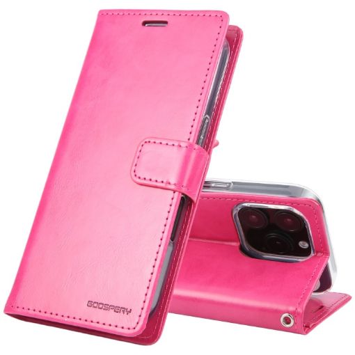 GOOSPERY BLUE MOON Crazy Horse Leather Case for iPhone 16 Pro - Rose Red - 1