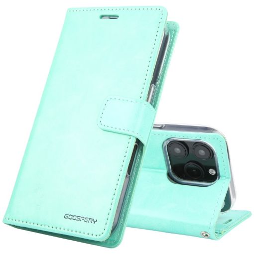 GOOSPERY BLUE MOON Crazy Horse Leather Phone Case - Mint Green - 1