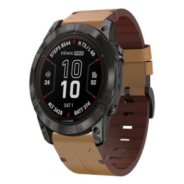 Garmin Quatix 7 Pro Leather Steel Buckle 22mm Watch Band - Light Brown - 1