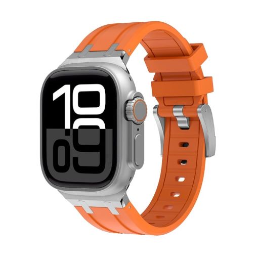 AP Silicone Watch Band for Apple Watch Series 10 42mm - Silver Orange - 1